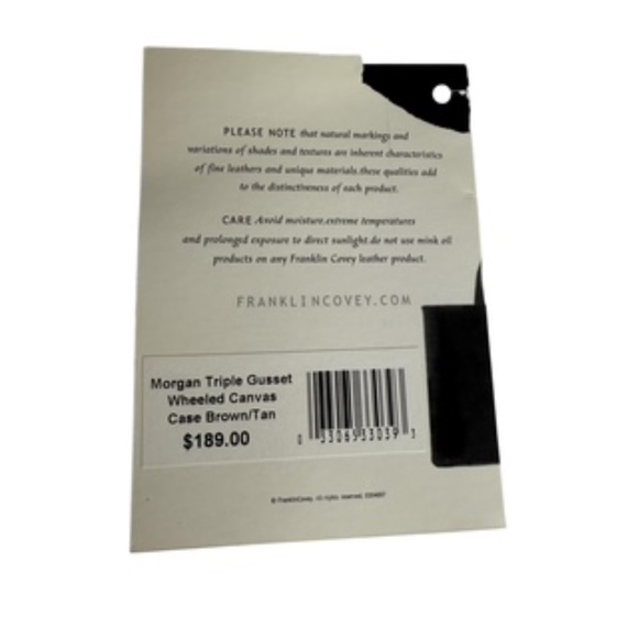 NWT Franklin Covey Morgan Triple Gusset Wheeled Canvas Case Brown/Tan - Picture 13 of 13